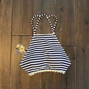 Kovey Navy & White Stripe Daisy Top Jr XL NWT